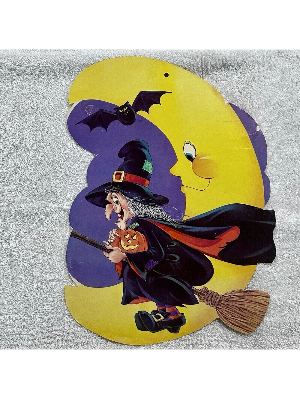 Vtg Witch & Moon Cardboard Cutout Harvest Halloween Decor ~ Eureka USA